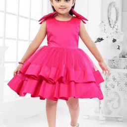 The Magic Wand Girls Fuchsia Net Dress-image-4