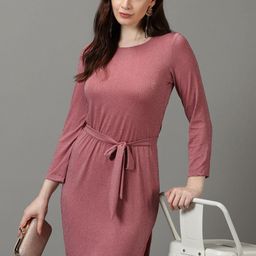 SHOWOFF Round Neck Striped A-Line Dress With Belt-image-54