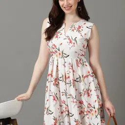 SHOWOFF Floral Printed Notched Neck Gathered Fit & Flare Maxi Dress-picture-16