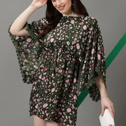 SHOWOFF Floral Printed Kimono Sleeves Lace Inserts Kaftan Dress-picture-35