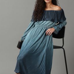 SHOWOFF Off-Shoulder Accordion Pleats Satin Fit & Flare Midi Dress-image-25