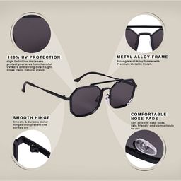 AISLIN Unisex Square Sunglass With UV Protected Lens ES_13400-93-AS-Hexa-BLK-BLK-SQWF image 3