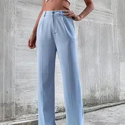 kotty Women Regular Fit Light Blue Polycotton Trousers-picture-30