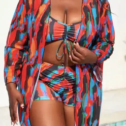 WomanLikeU Abstract Printed Swim Bikini Set With Cover-Up-picture-9
