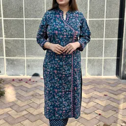 Vijaylaxmi Floral Printed Angrakha Kalamkari Pure Cotton Straight Kurta With Trouser-26