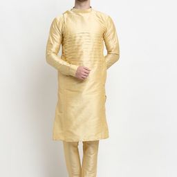 Benstoke Men Gold-Toned Silk Blend Kurta with Churidar-picture-40