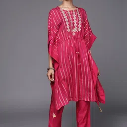 Varanga Striped Thread Work Chanderi Silk Kaftan Kurta with Trousers-49