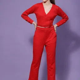 Athena Women Red Self Design Co-Ords Set-image-6