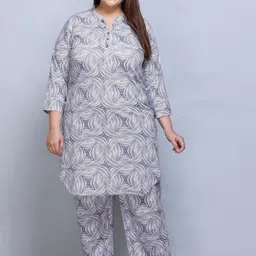IN Love Plus Size Abstract Printed Mandarin Collar Pure Cotton Top & Palazzo-7