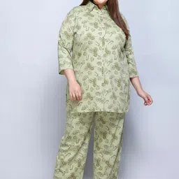IN Love Plus Size Floral Printed Shirt Collar Pure Cotton Shirt & Palazzo-picture-14