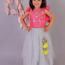 LIL DRAMA Girls Embroidered Ready to Wear Lehenga With Blouse-picture-13