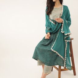 Khushal K Ethnic Motifs Printed Sequinned A-Line Kurta With Palazzos & Dupatta-9