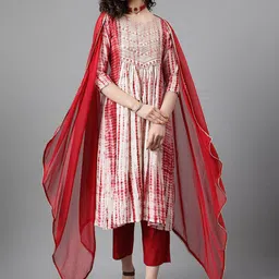 Khushal K Dyed Regular Gotta Patti A-Line Kurta With Trousers & Dupatta-image-20