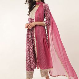 Khushal K Ethnic Motifs Printed Zari Sequined A-Line Kurta with Palazzos & Dupatta-26