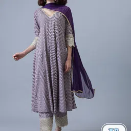 Khushal K Women Purple Printed Empire Gotta Patti Kurta with Trousers & With Dupatta-31