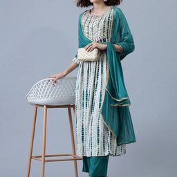 Khushal K Women Ethnic Motifs Embroidered Pleated Kurta with Trousers & With Dupatta-image-92