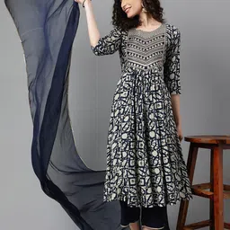Khushal K Printed Empire Thread Work Kurta with Palazzos & With Dupatta-picture-45