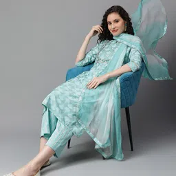 Khushal K Women Floral Printed Regular Beads and Stones Kurta with Trousers & With Dupatta-3