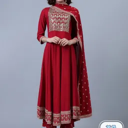 Khushal K Ethnic Motifs Embroidered Thread Work Anarkali Kurta With Trousers & Dupatta-picture-58