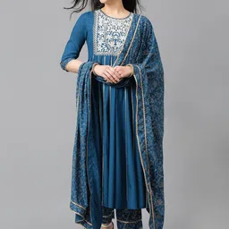Khushal K Women Floral Embroidered Regular Thread Work Kurta with Palazzos & With Dupatta-14