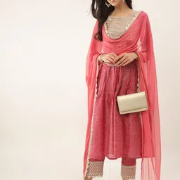 Khushal K Bandhani Printed Zari Sequined Kurta with Palazzos & Dupatta-22