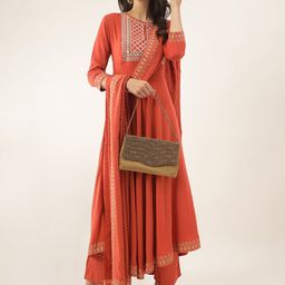Khushal K Ethnic Motifs Yoke Design Sequinned Anarkali Kurta with Palazzos & Dupatta-49