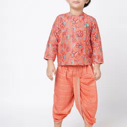 LIL DRAMA Boys Floral Printed Mandarin Collar Kurta With Dhoti Pants-image-72