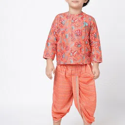 LIL DRAMA Boys Floral Printed Mandarin Collar Kurta With Dhoti Pants-image-25