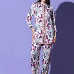 FUTURO Mandarin Collar Printed Top With Trouser-picture-17