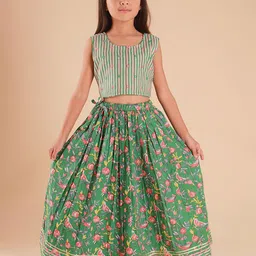 Sangria Girls Floral Printed Pure Cotton Lehenga With Choli-19