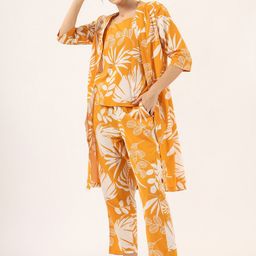 SANSKRUTIHOMES Mustard Yellow Floral Printed Pure Cotton Top & Trouser with Shrug-image-60