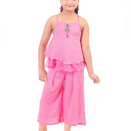 BAESD Girls Checked Shoulder Straps Layered Top With Palazzos-35