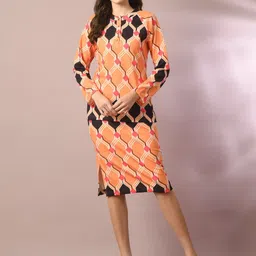 DressBerry Orange Printed Round Neck Top With Skirts-image-105