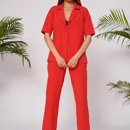 Salvia Sky Lapel Collar Short Sleeves Shirt With Trousers-picture-50