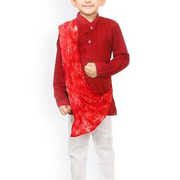 BAESD Boys Pure Cotton Mandarin Collar Kurta With Pyjamas & Dupatta-29