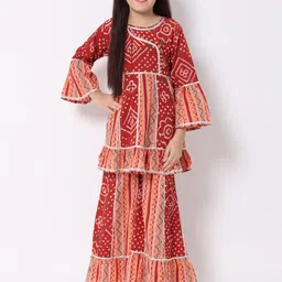 Readiprint Fashions Girls Bandhani Printed Gotta Patti Pure Cotton Kurti With Sharara-image-8