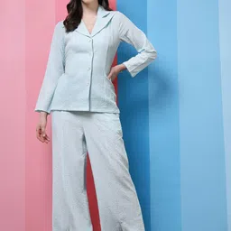 Athena Blue Self Design Shirt With Trousers-picture-31