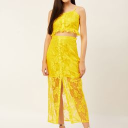 KHUMAAR Shuchi Bhutani Women Yellow Self Design Top with Skirt Set-picture-12