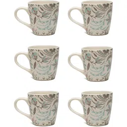 Arrabi White & Blue 6 Pcs Handcrafted Printed Ceramic Stoneware Matte Cups image 2