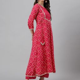 Khushal K Bandhani Printed Regular A-Line Kurta with Trousers & With Dupatta image 5