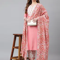 Khushal K Women Pink Ethnic Motifs Yoke Design Panelled Kurta with Palazzos & With Dupatta-picture-12