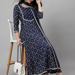Khushal K Ethnic Motifs Printed Sequinned Kurta with Palazzos & Dupatta image 2