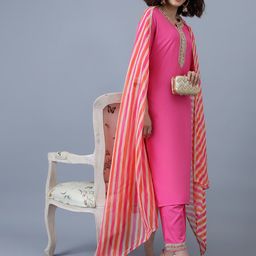 Khushal K Beads & Stones Detailed Regular Kurta & Trousers With Dupatta-image-87