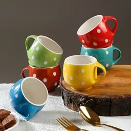 Arrabi Blue & Yellow Handcrafted Printed Ceramic Glossy Cups Set of Cups and Mugs-15