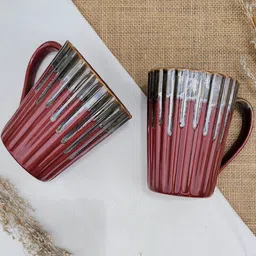 Folkstorys Set Of 2 Red & Black Handcrafted Textured Ceramic Glossy Mugs-picture-6