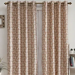 Ariana Brown & White 2 Pieces Floral Room Darkening Window Curtains-image-42