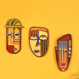 AAKRITI ART CREATIONS Brown & Yellow 3-Pieces Sahib Bibi Ghulam Wall Decor Mask-image-37