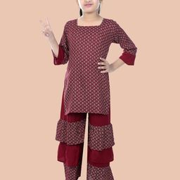 BAESD Girls Red Printed Regular Kurta with Sharara Sets-image-20