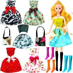 - Doll Set For Girls, Folding Hands And Legs, 5 Doll Dresses, 3 Shoes and 2 Bag-image-38