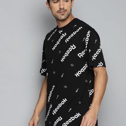 Reebok Unisex Black & White All Over Print Drop-Shoulder Sleeves Training T-shirt image 3